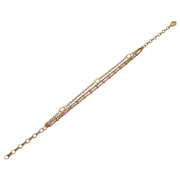 Pop - Armband guldpläterat stål och rosa med hjärtlänk